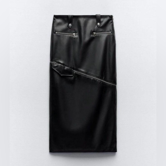 Zara 2 IN 1 DETACHABLE FAUX LEATHER MIDI SKIRT. Black. Size XS. New with Tags. - Picture 10 of 12
